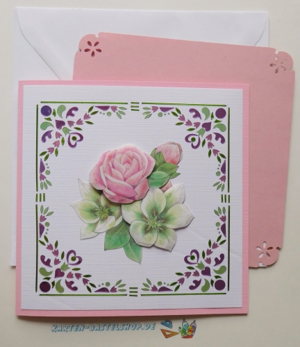 3D-Karte quadratisch - Dot-and-Do - Rosen und Clematis - Nr.518