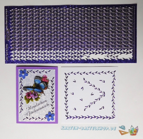 Glitter-Sticker - Bltterranke / Bordre - glitter-violett - 1241