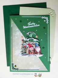 3D-Karte - Frohe Weihnachten / Wichtel - Nr.593 - Handarbeit