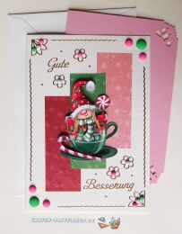 3D-Karte - Gute Besserung / Weihnachts-Wichtel - Nr.594 - Handarbeit