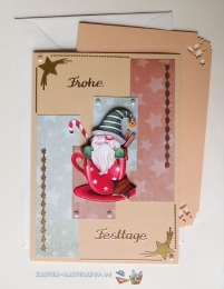 3D-Karte - Frohe Festtage / Wichtel - Nr.595 - Handarbeit