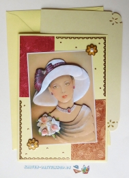 3D-Karte - Dame mit Hut / neutral - Nr.610 - Handarbeit