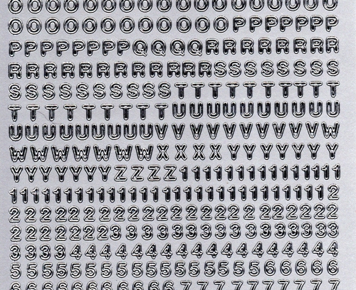 Sticker - Buchstaben und Zahlen - silber - 1000