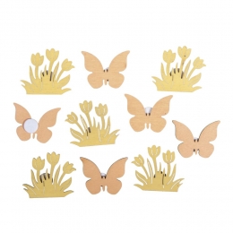 10x Holz-Streuteile Blumen + Schmetterling