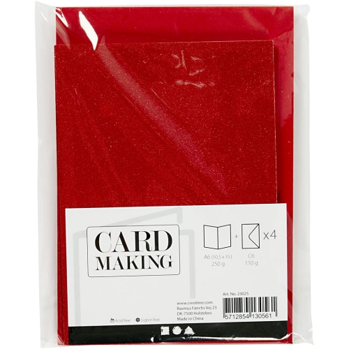 Doppelkarten-Set - Glitter - rot - 4 Karten A6 & 4 Umschlge C6 (Card Making)