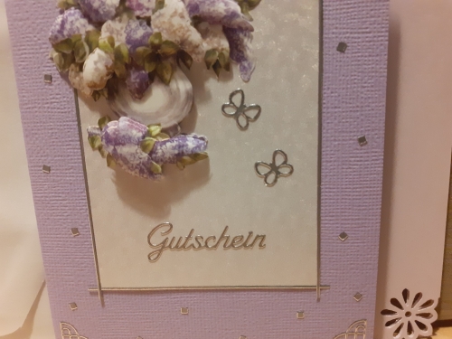 3D-Karte zum Geschenk-Gutschein - Gutschein Flieder - Nr.15