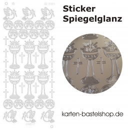 Platin-Sticker (Spiegelglanz) - Kommunion JHS - silber - 3084