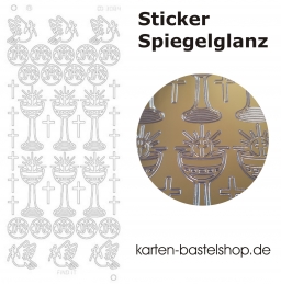 Platin-Sticker (Spiegelglanz) - Kommunion JHS - gold - 3084