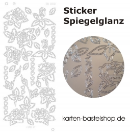 Platin-Sticker (Spiegelglanz) - Rosen und Herzen - silber - 3081