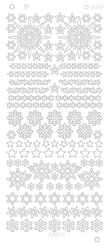 Platin-Sticker (Spiegelglanz) - Schneeflocken & Sterne - silber - 3092