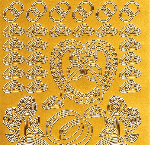Sticker - Ringe, Herzen & Rosen - gold - 803