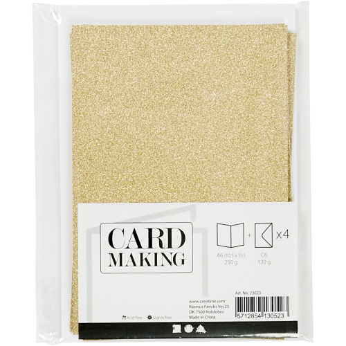 Doppelkarten-Set - Glitter - gold - 4 Karten A6 & 4 Umschlge C6 (Card Making)
