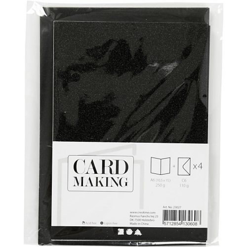 Doppelkarten-Set - Glitter - schwarz - 4 Karten A6 & 4 Umschlge C6 (Card Making)