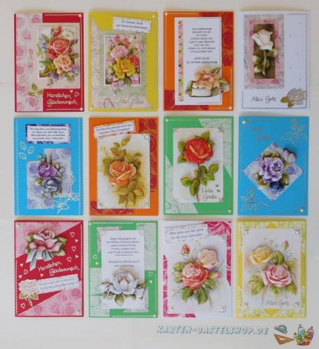 Bastelset Nr.9 Rosen fr 12 Karten (mit Ideen-Blatt)