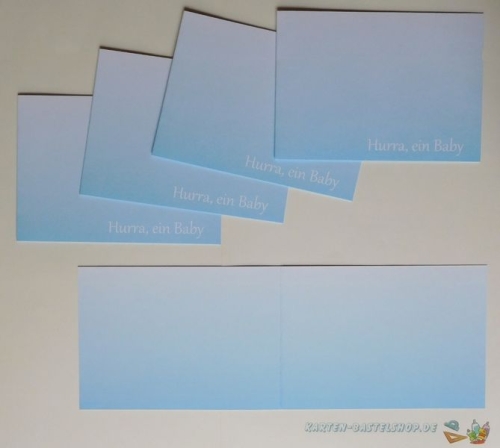 5x Doppelkarten Hurra ein Baby hellblau + Umschlge