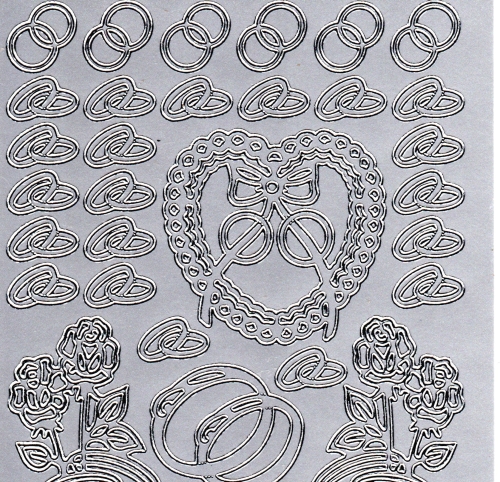 Sticker - Ringe, Herzen & Rosen - silber - 803