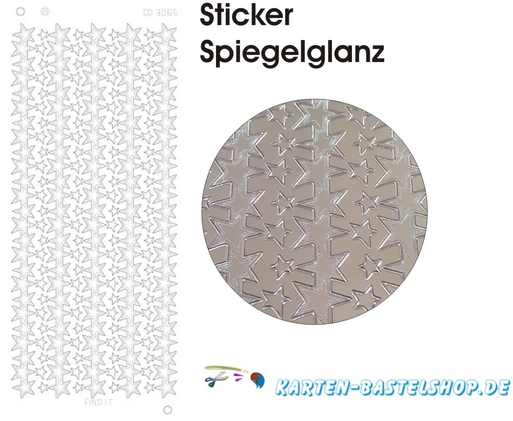 Platin-Sticker (Spiegelglanz) - Stern-Bordüre - silber