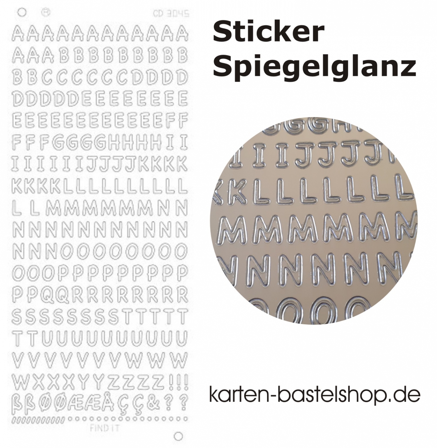 Platin-Sticker (Spiegelglanz) - Buchstaben groß - silbe