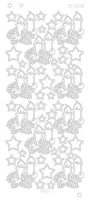Platin-Sticker (Spiegelglanz) - Weihnachtskerzen - silber - 3098