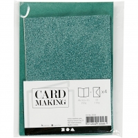 Doppelkarten-Set - Glitter - grn - 4 Karten A6 & 4 Umschlge C6 (Card Making)